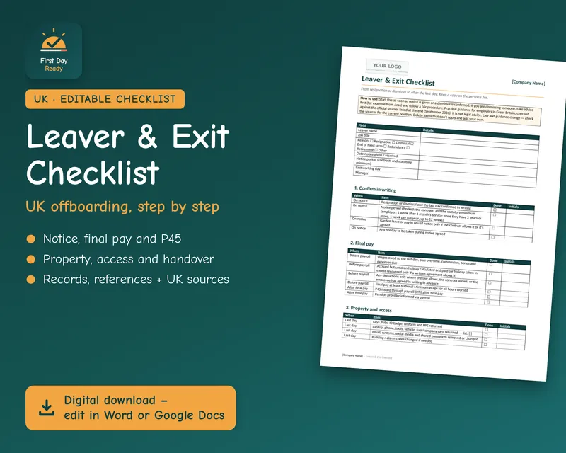 Cover of the Leaver and Exit Checklist template